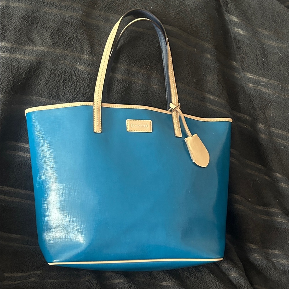 Coach Blue and Cream Tote Bag